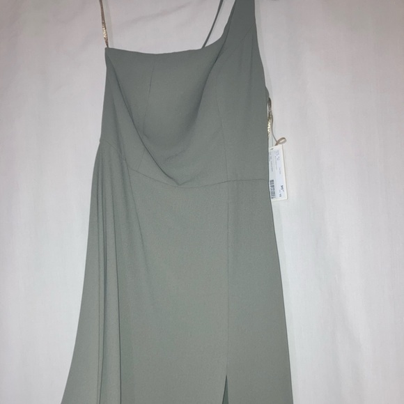 NWT Jenny Yoo Carly One Shoulder Bridesmaid Dress in Moss Pebbled Crepe Sz 10 - Picture 7 of 16